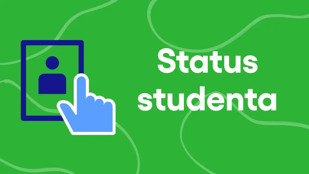 Niebieski kursor klika ikonę profilu, obok widnieje napis "Status studenta". Dowiedz się, co daje status studenta!