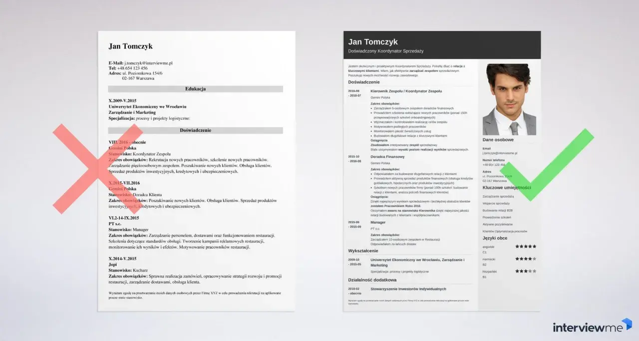 CV mechanika Jana Tomczyka: doświadczony koordynator sprzedaży z umiejętnościami zarządzania zespołem i budowania relacji.
