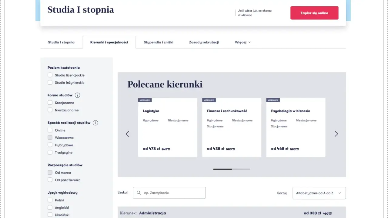 Szukasz studiów? Sprawdź kierunki, specjalności i ceny. Punkty kredytowe WSB pomogą Ci wybrać najlepszą ścieżkę.