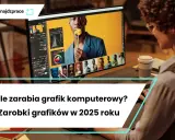 Osoba pracuje przy komputerze, edytując zdjęcie. Dowiedz się, jak zostać grafikiem komputerowym i jakie są zarobki w 2025 roku.