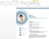 Szablon CV w Wordzie z miejscem na zdjęcie, dane kontaktowe, doświadczenie, edukację i umiejętności.