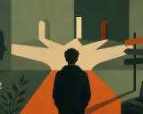 Młody człowiek stoi na rozdrożu, symbolizującym wybory ścieżek życiowych. Obok symbol psychologii i książki, sugerujące psychologia studia.
