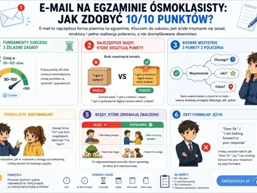 Jak napisać wiadomość do nauczyciela na egzaminie ósmoklasisty? Poradnik: celuj w 80-100 słów, rozwijaj punkty, stosuj styl nieformalny, unikaj błędów i zbyt formalnego języka.