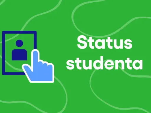 Niebieski kursor klika ikonę profilu, obok widnieje napis "Status studenta". Dowiedz się, co daje status studenta!