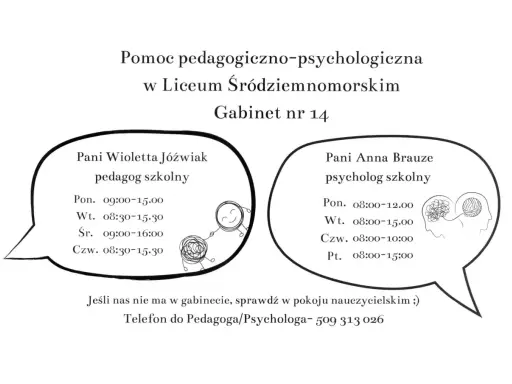 Pedagog szkolny Pani Wioletta Jóźwiak i psycholog szkolny Pani Anna Brauze oferują pomoc. Różnica między nimi? Pedagog skupia się na rozwoju, psycholog na emocjach.