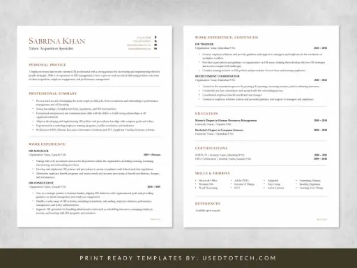 CV darmowe: CV Sabriny Khan, specjalistki ds. pozyskiwania talentów, z doświadczeniem w HR, rekrutacji i zarządzaniu pracownikami.