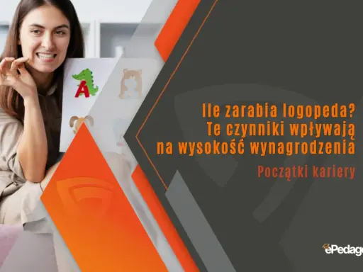 Logopeda z kartami obrazkowymi, wyjaśnia czym zajmuje się logopeda i jakie czynniki wpływają na zarobki.