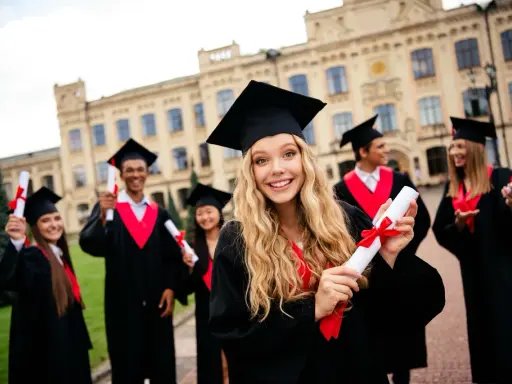 Uśmiechnięci absolwenci w togach z dyplomami. To piękny moment, by zacząć studia, gdy ma się 18 lat.