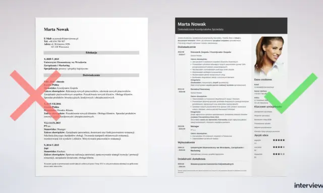 CV Marty Nowak z sekcją "Kluczowe umiejętności", gdzie wymieniono zarządzanie sprzedażą i budowanie relacji B2B, co świadczy o jej zainteresowaniach w CV.